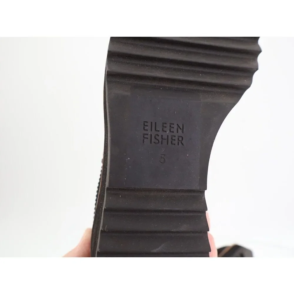 Eileen Fisher Womens Lilou Boots Booties Chelsea Wedge Heel Black Leather 5